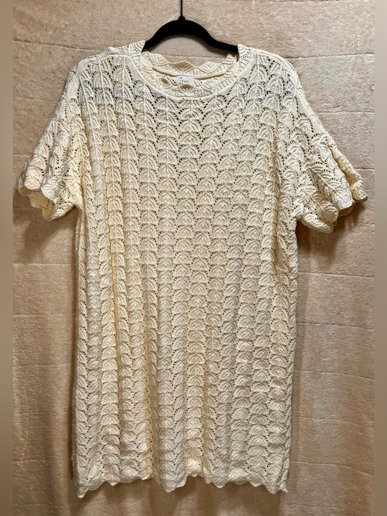 a new day Dresses & Skirts - A New Day Cream Crochet Sweater Dress Short Sleeve Lined Size M NWT